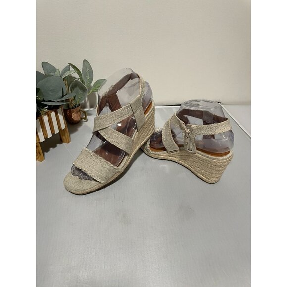 Lucky Brand Women's Beige Canvas Espadrille Wedge Sandals Size 6M - Picture 1 of 16
